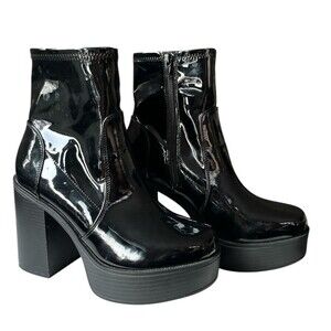 Soda Womens Ankle Booties Patent Faux Leather Platform Chunky Heel 4" Size 9M